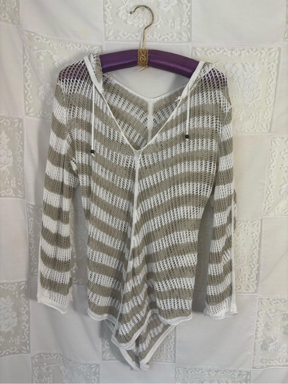 Cotton Linen Blend Open Weave Knit Boho‎ Beachy Coastal Top Size M